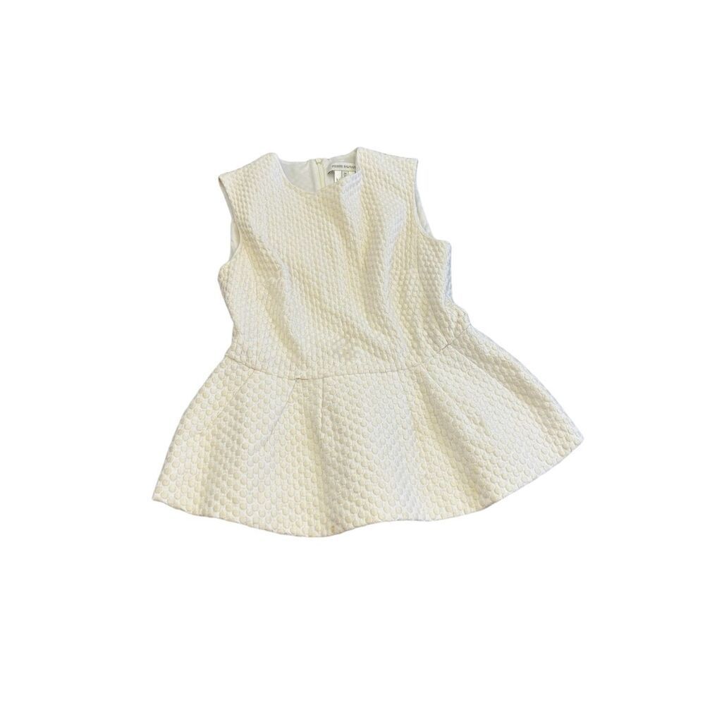Pierre Balmain Polka Dot Cotton Embroidered Peplum Top Cream Women's Size 24/38